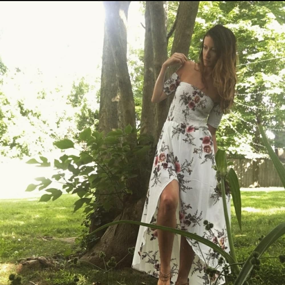 Boho Style Off Shoulder Beach Summer Long Dress - Thumbnail 5