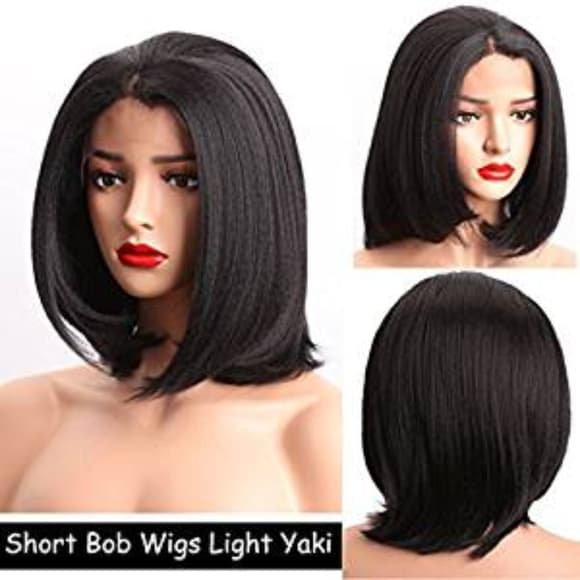 Cute Light Yaki Bob Lacefront Wig #1b!! - Thumbnail 8