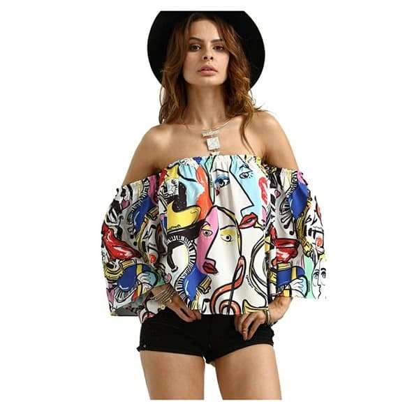 Multicolor Off Shouldercute Crop Top - Thumbnail 9