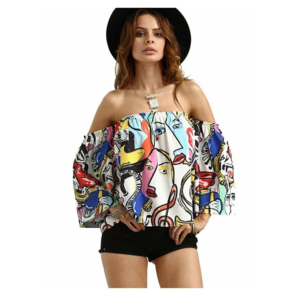 Multicolor Off Shouldercute Crop Top - Thumbnail 8