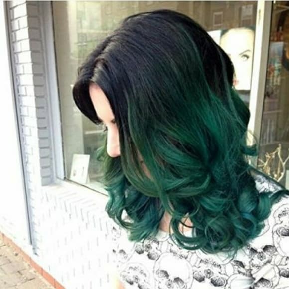 Ombre Black Green LaceFront Wig - Thumbnail 6