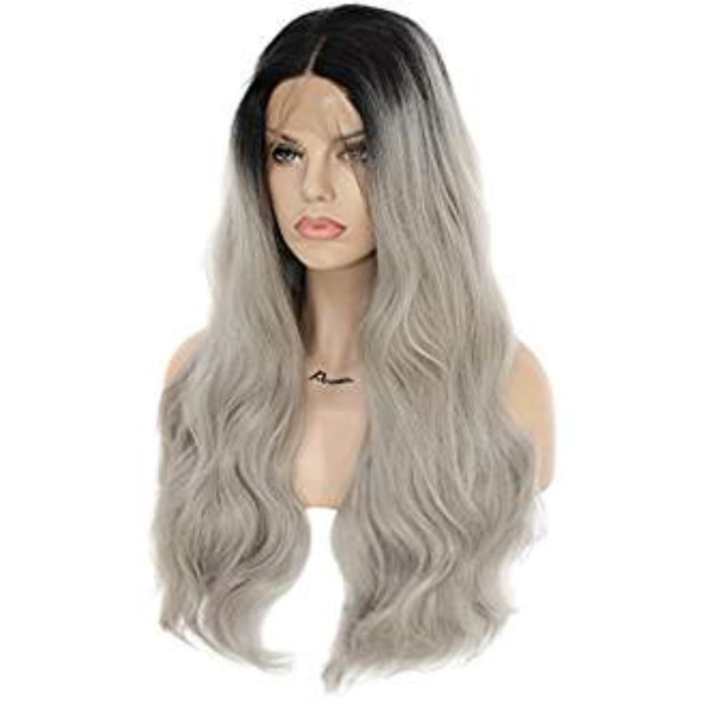 Black Gray Ombre Straight Wave Lacefront Wig 22-24 - Thumbnail 4