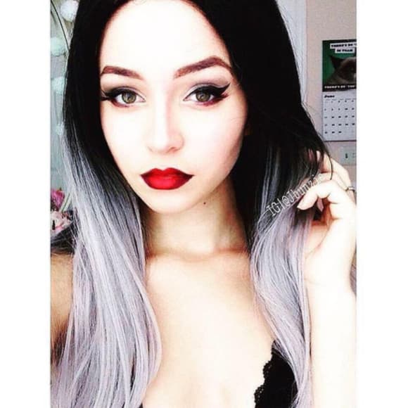 Black Gray Ombre Straight Wave Lacefront Wig 22-24 - Thumbnail 6