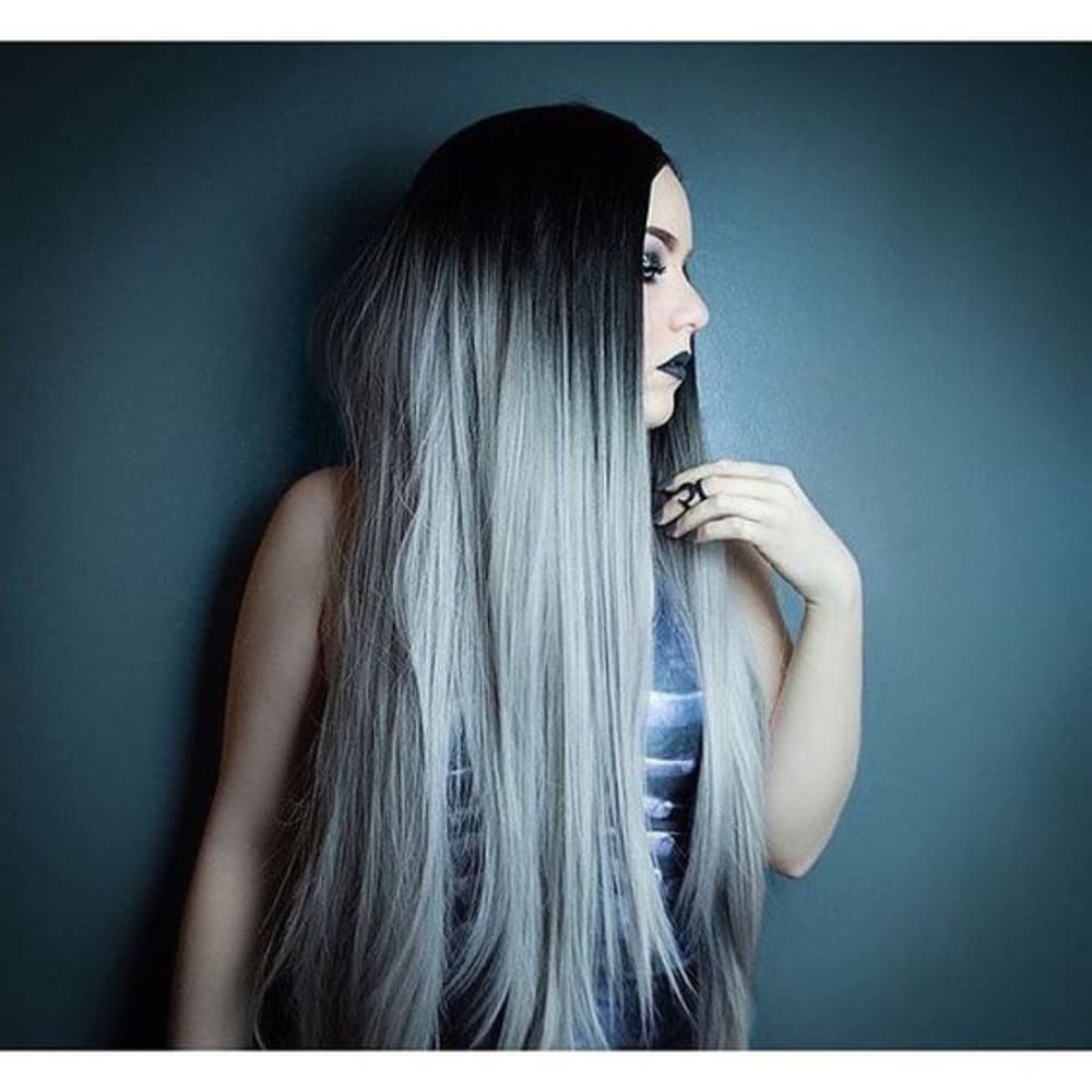 Black Gray Ombre Straight Wave Lacefront Wig 22-24 - Thumbnail 2