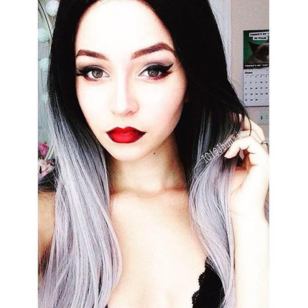 Black Gray Ombre Straight Wave Lacefront Wig 22-24 - Thumbnail 5