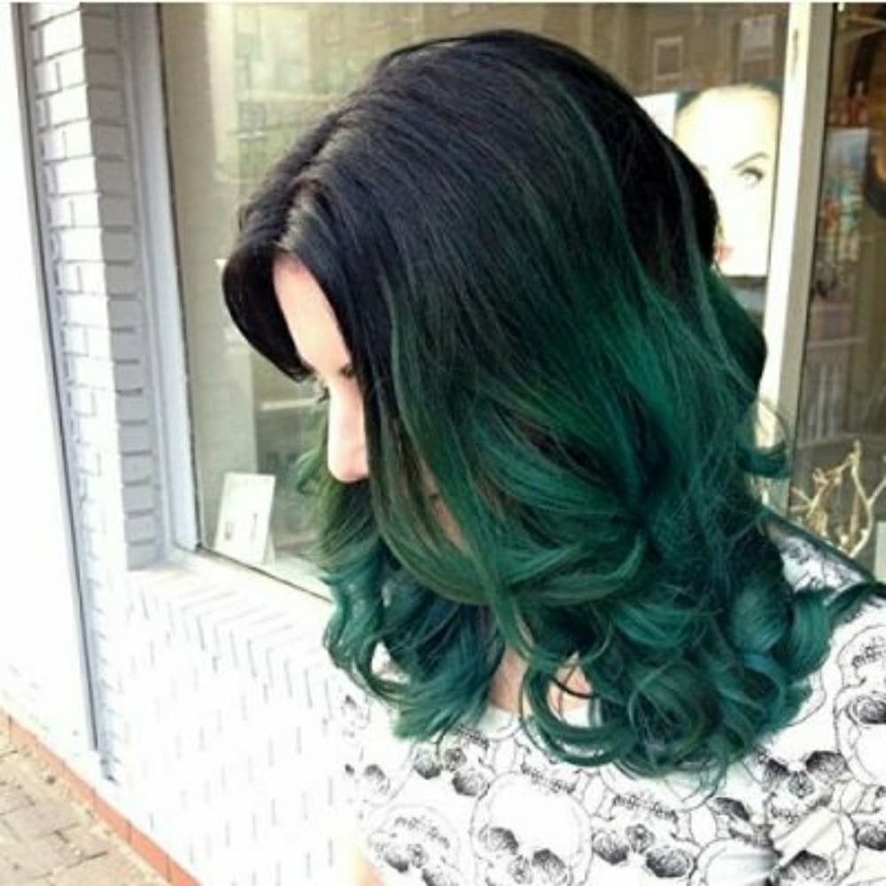 Ombre Black Green LaceFront Wig - Thumbnail 5