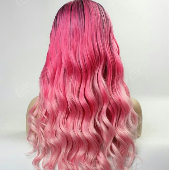 Ombre Pink Beauty Human Hair Blend Lacefront Wig - Thumbnail 3