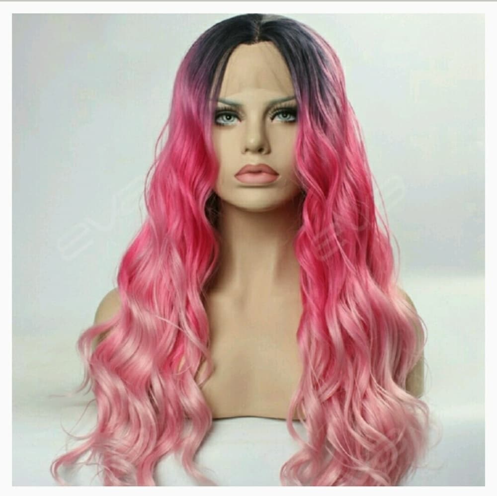 Ombre Pink Beauty Human Hair Blend Lacefront Wig - Thumbnail 5