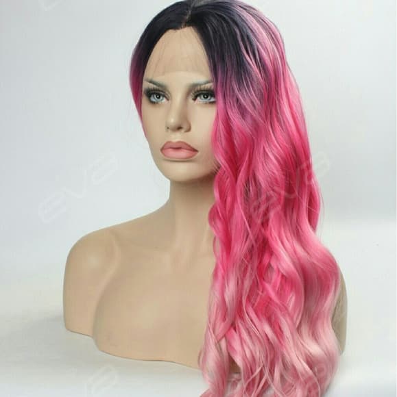 Ombre Pink Beauty Human Hair Blend Lacefront Wig