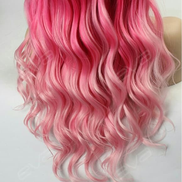 Ombre Pink Beauty Human Hair Blend Lacefront Wig - Thumbnail 2