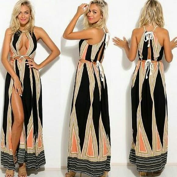 Color Woven Rop Cut Out High Slit Open Front Long
