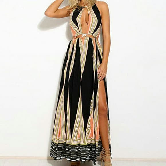 Color Woven Rop Cut Out High Slit Open Front Long - Thumbnail 3