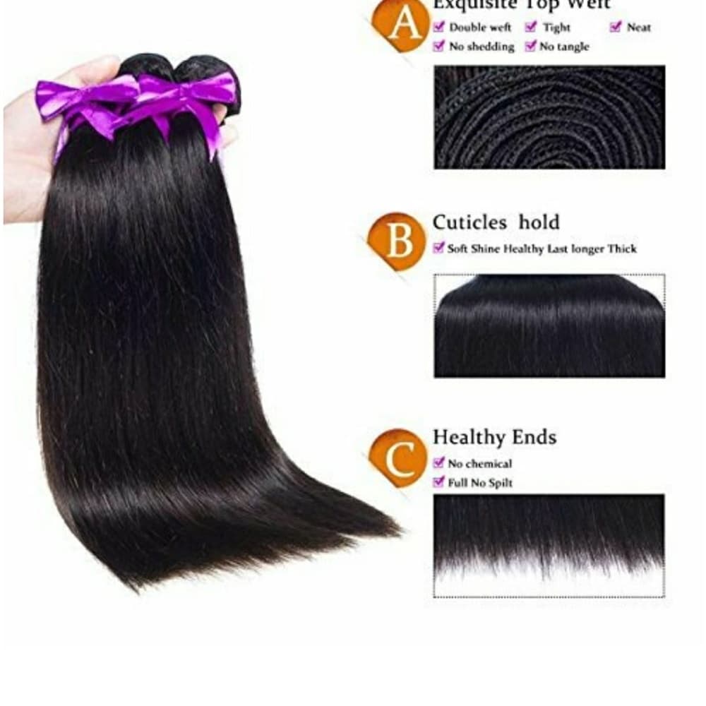 3 Bundles Virgin Brazilian Straight 10 12 14 - Thumbnail 3