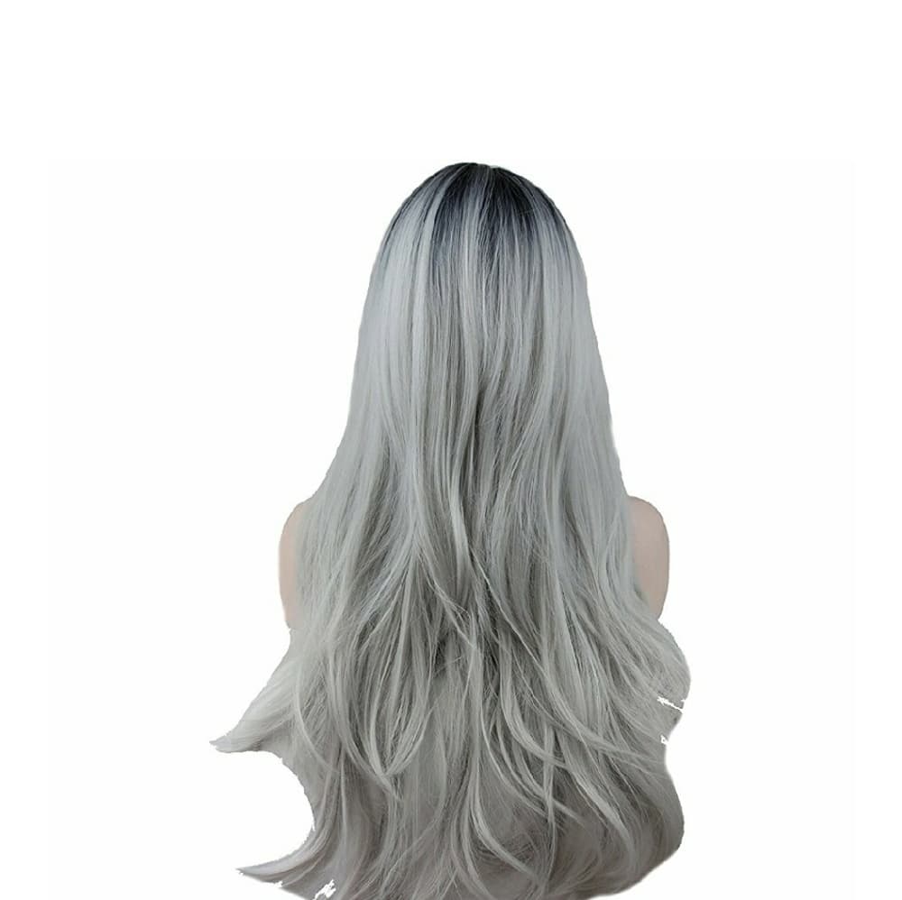 Ombre Black Roots Gray Straight Wave Wig - Thumbnail 2