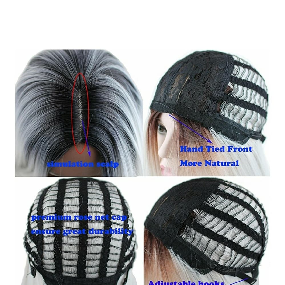 Ombre Black Roots Gray Straight Wave Wig - Thumbnail 5