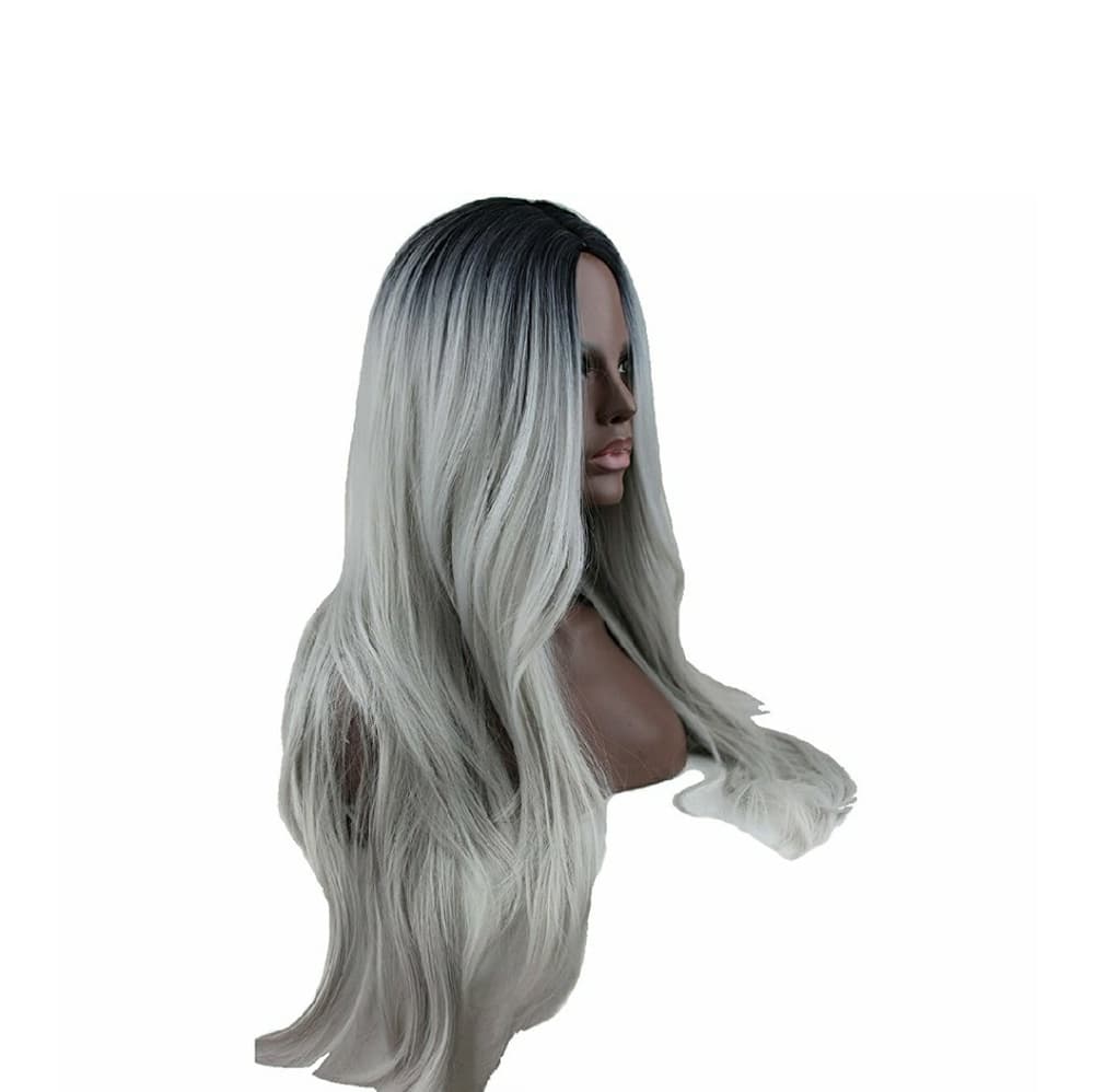 Ombre Black Roots Gray Straight Wave Wig - Thumbnail 3