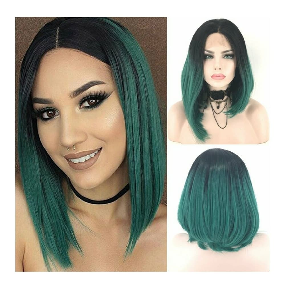 Ombre Black Green LaceFront Wig - Thumbnail 4