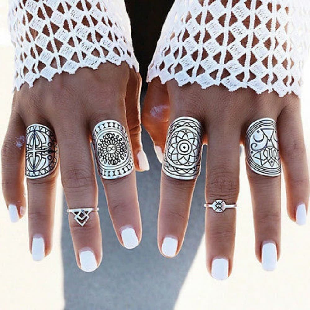 Exotic Boho Beauty Gypsy Carved 4pc Rings!! - Thumbnail 2