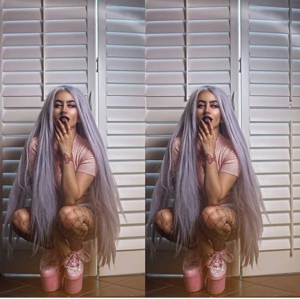 Pastel Purple Gray Long Wig 28-32 inches!! - Thumbnail 6