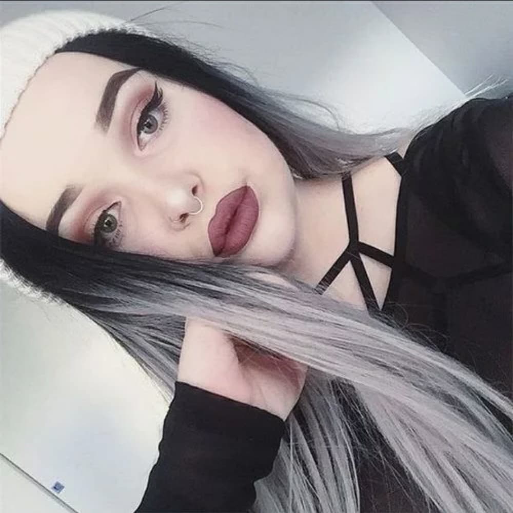 Ombre Black Gray Beauty LaceFront Wig - Thumbnail 4