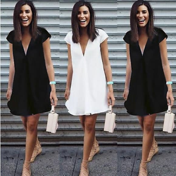Chiffon Mini Plunde Dress - Thumbnail 4
