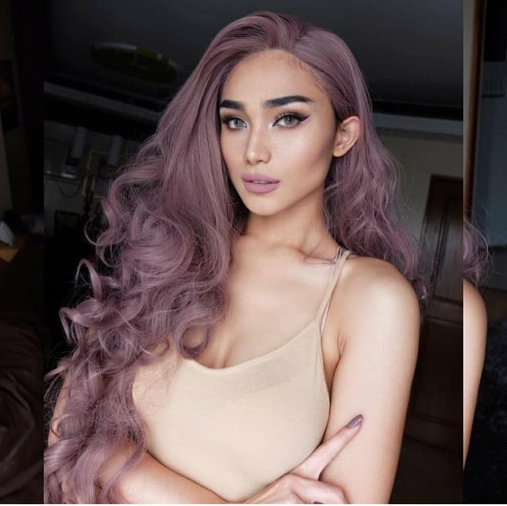Greyish Pink Wavy Beauty Lace Front Wig 24-28 inch - Thumbnail 2