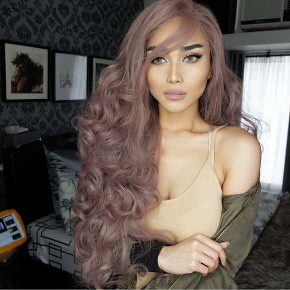 Greyish Pink Wavy Beauty Lace Front Wig 24-28 inch - Thumbnail 4