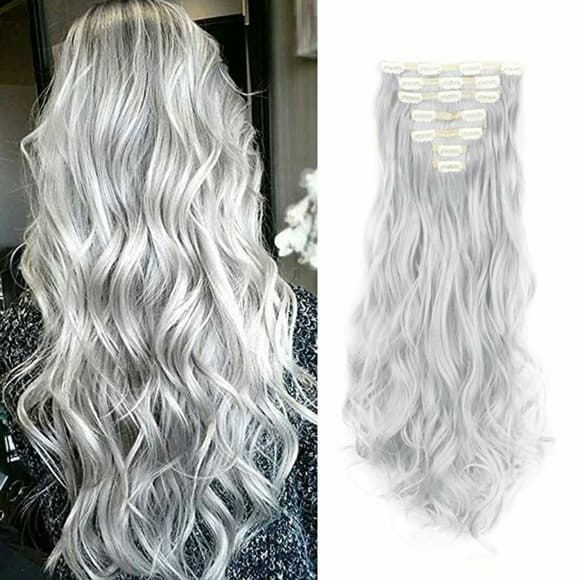 White Silver Full Head Clip in Extension - Thumbnail 3