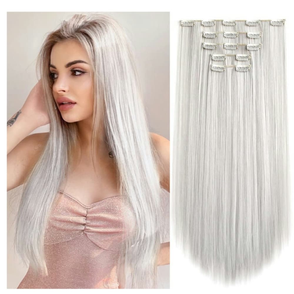 White Straight Beauty Full Head Clip in Extension - Thumbnail 7