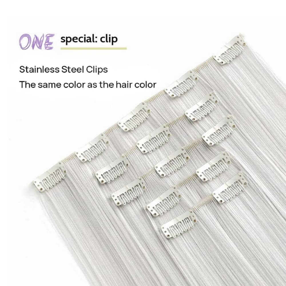 White Straight Beauty Full Head Clip in Extension - Thumbnail 3