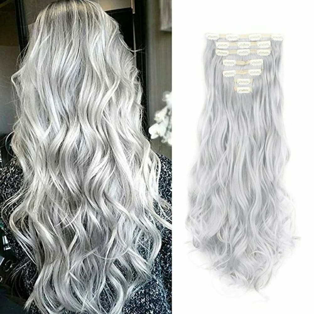 White Silver Full Head Clip in Extension - Thumbnail 2