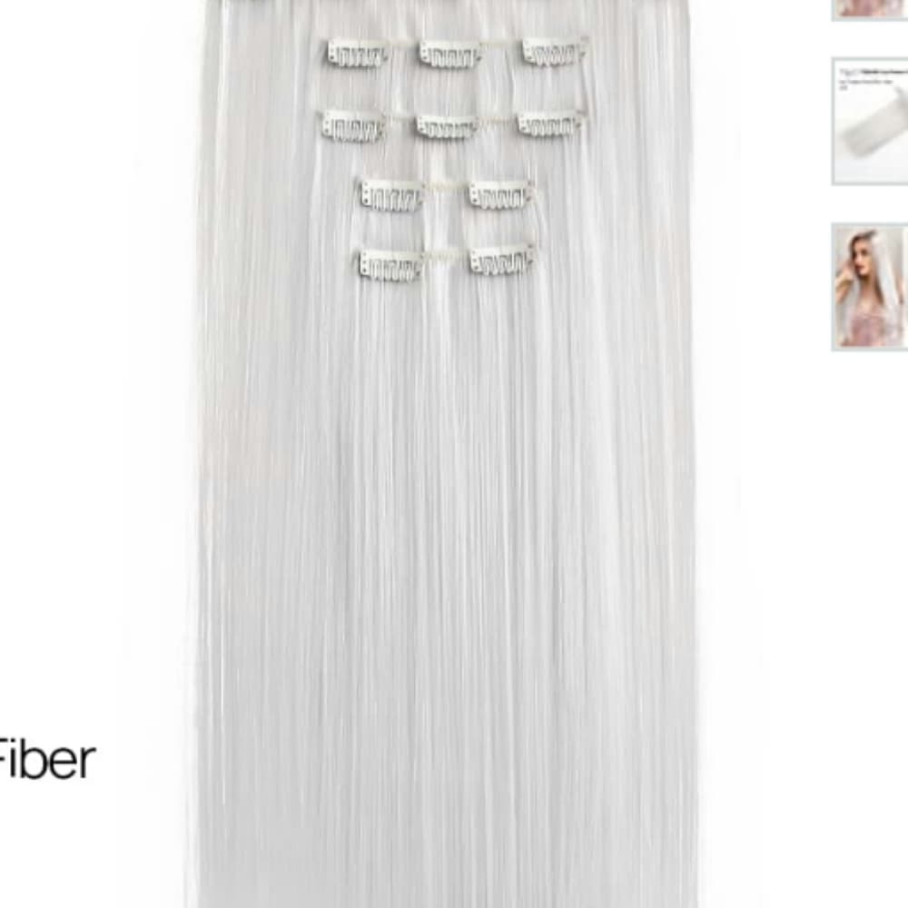 White Straight Beauty Full Head Clip in Extension - Thumbnail 5