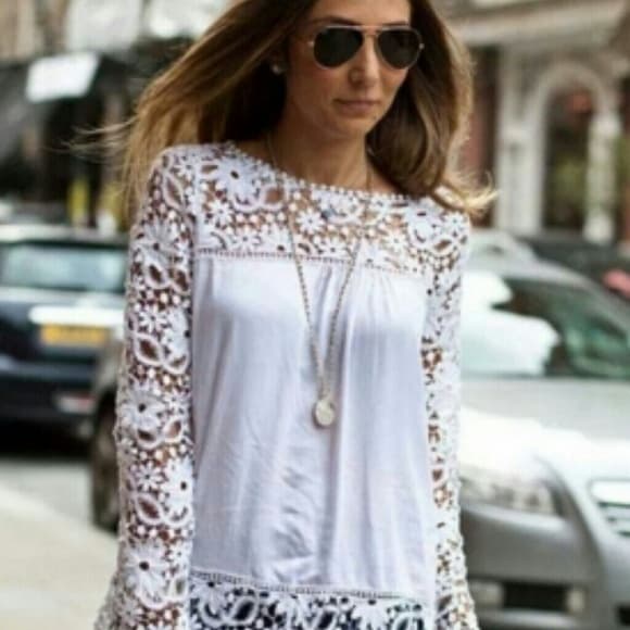 Onesize White Beautiful Crochet Top - Thumbnail 2