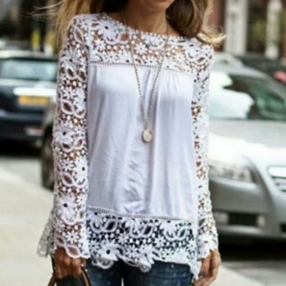 Onesize White Beautiful Crochet Top - Thumbnail 3