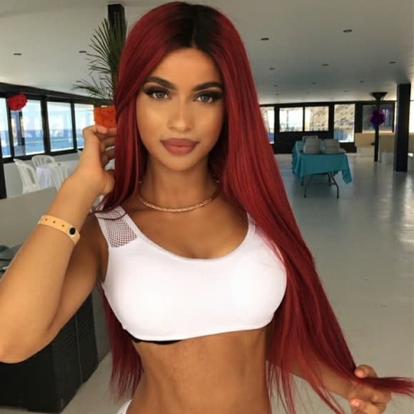 Ombre Black Dark Red Lacefront Wig - Thumbnail 9