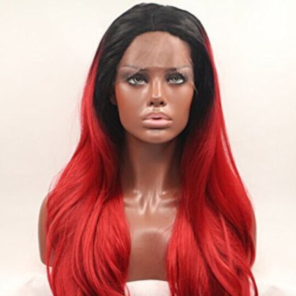 Ombre Black Dark Red Lacefront Wig - Thumbnail 7