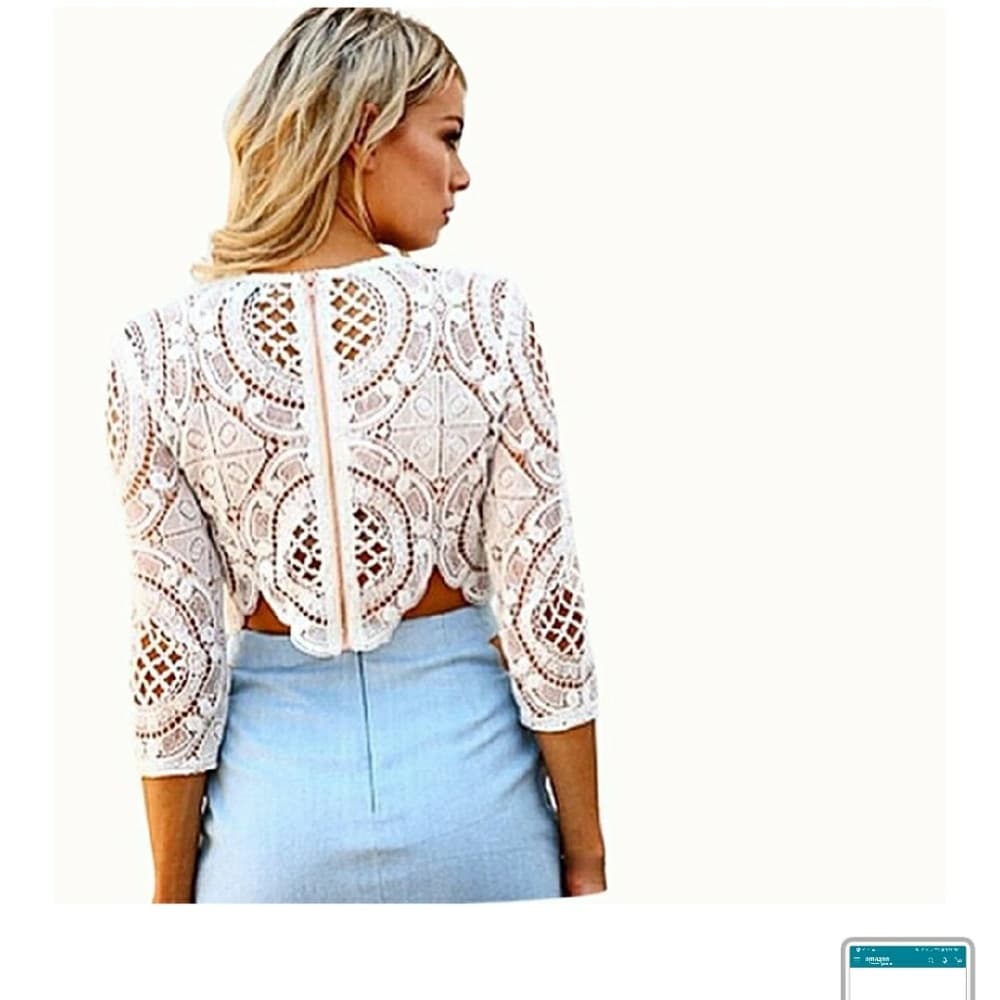 Sexy Lace Hollow Crop Tops Long Sleeve Zipper Blou