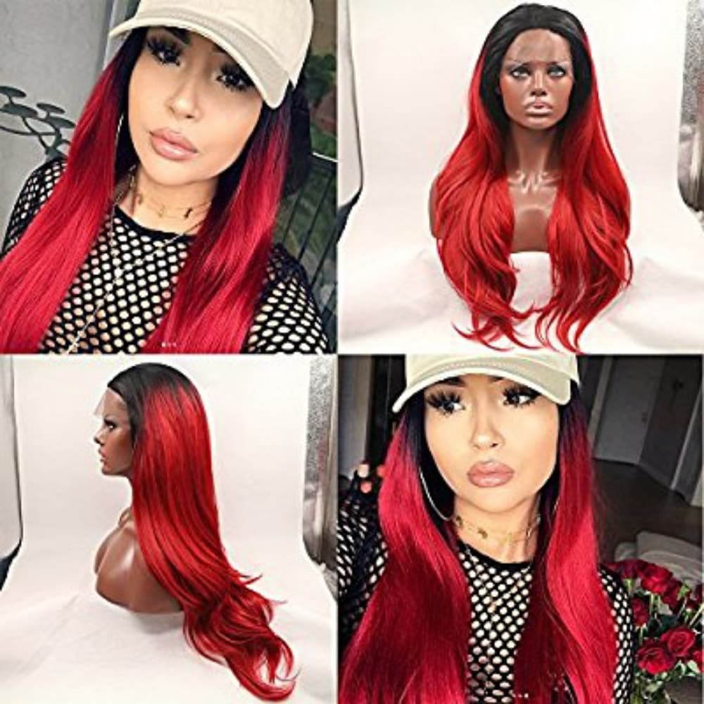 Ombre Black Dark Red Lacefront Wig - Thumbnail 4