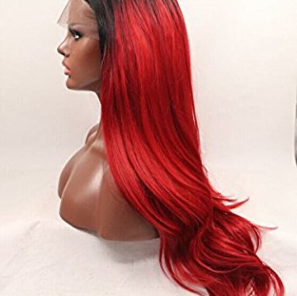 Ombre Black Dark Red Lacefront Wig - Thumbnail 2