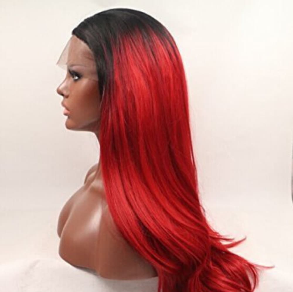 Ombre Black Dark Red Lacefront Wig - Thumbnail 6