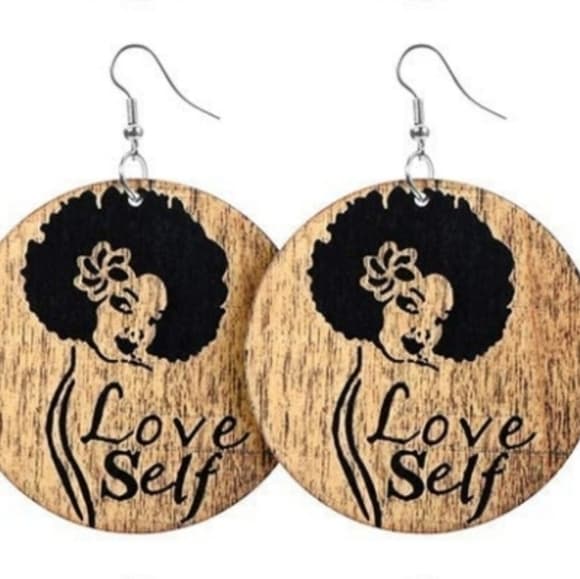 African Beauty Wooden Earrings - Thumbnail 2