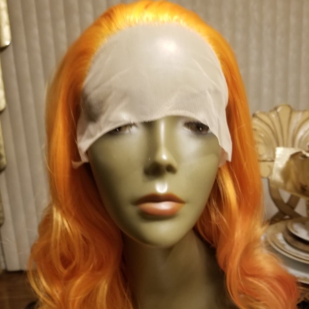 Orange Wavy Lace Front Wig - Thumbnail 8