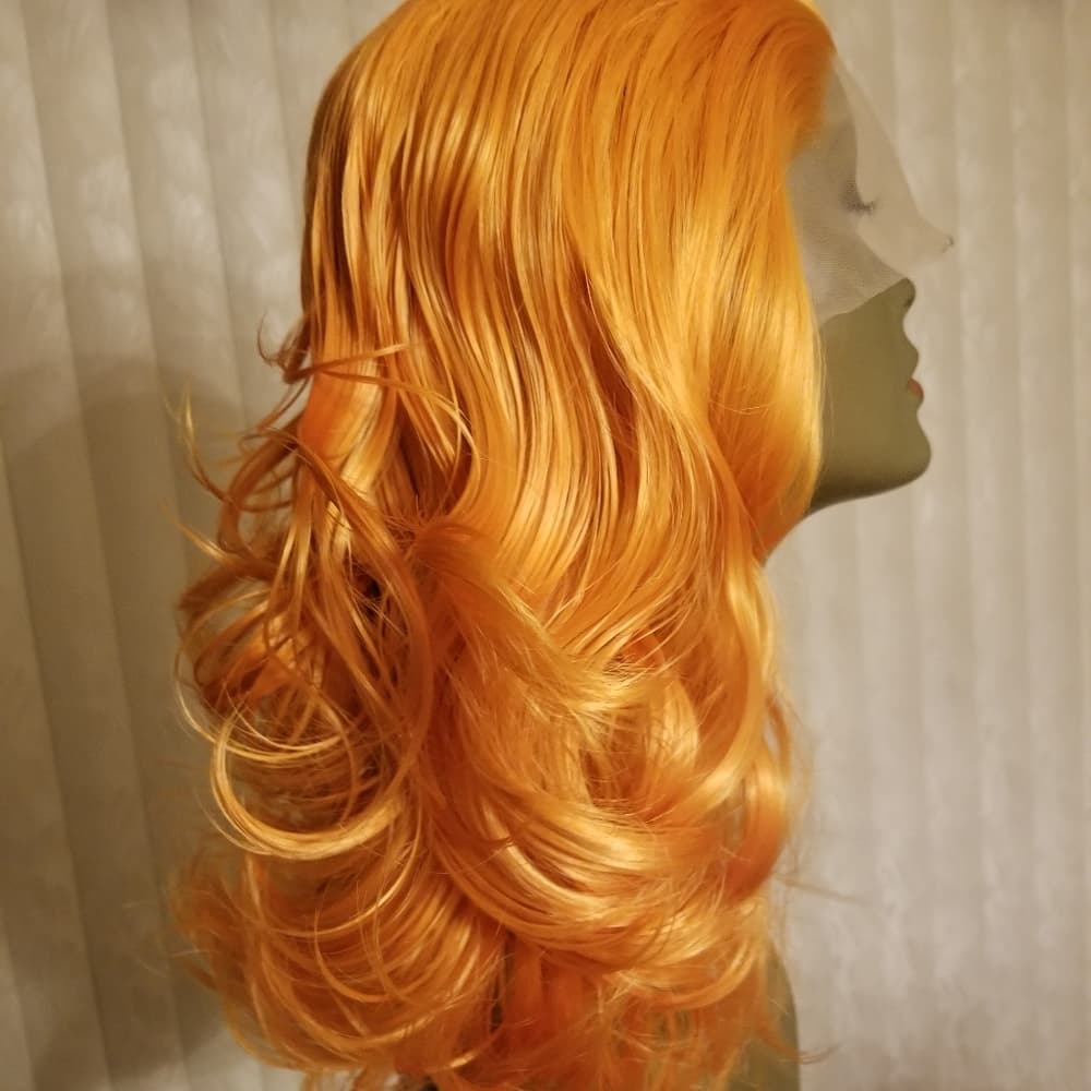 Orange Wavy Lace Front Wig - Thumbnail 12
