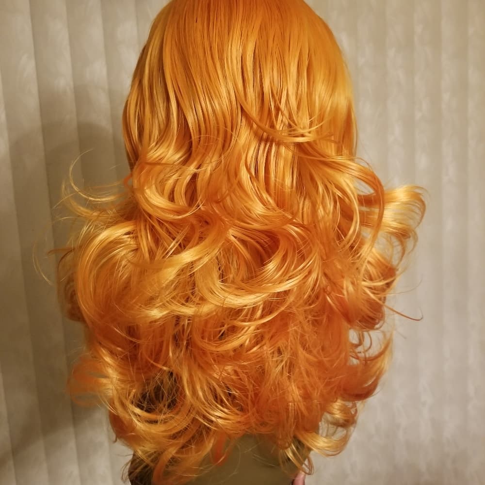 Orange Wavy Lace Front Wig - Thumbnail 14