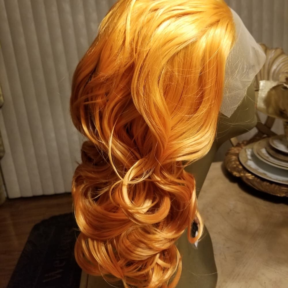Orange Wavy Lace Front Wig - Thumbnail 2