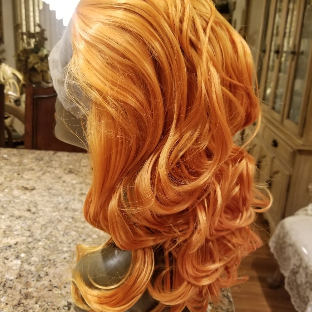 Orange Wavy Lace Front Wig - Thumbnail 3