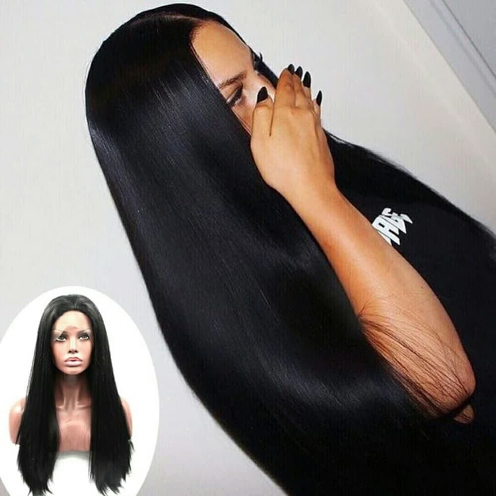 Black Yaki Straight Lacefront Wig 22-26 inches!