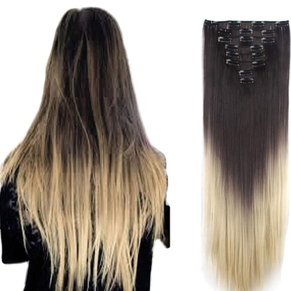 Dark Brown Blonde Full Head clip in Extension - Thumbnail 2