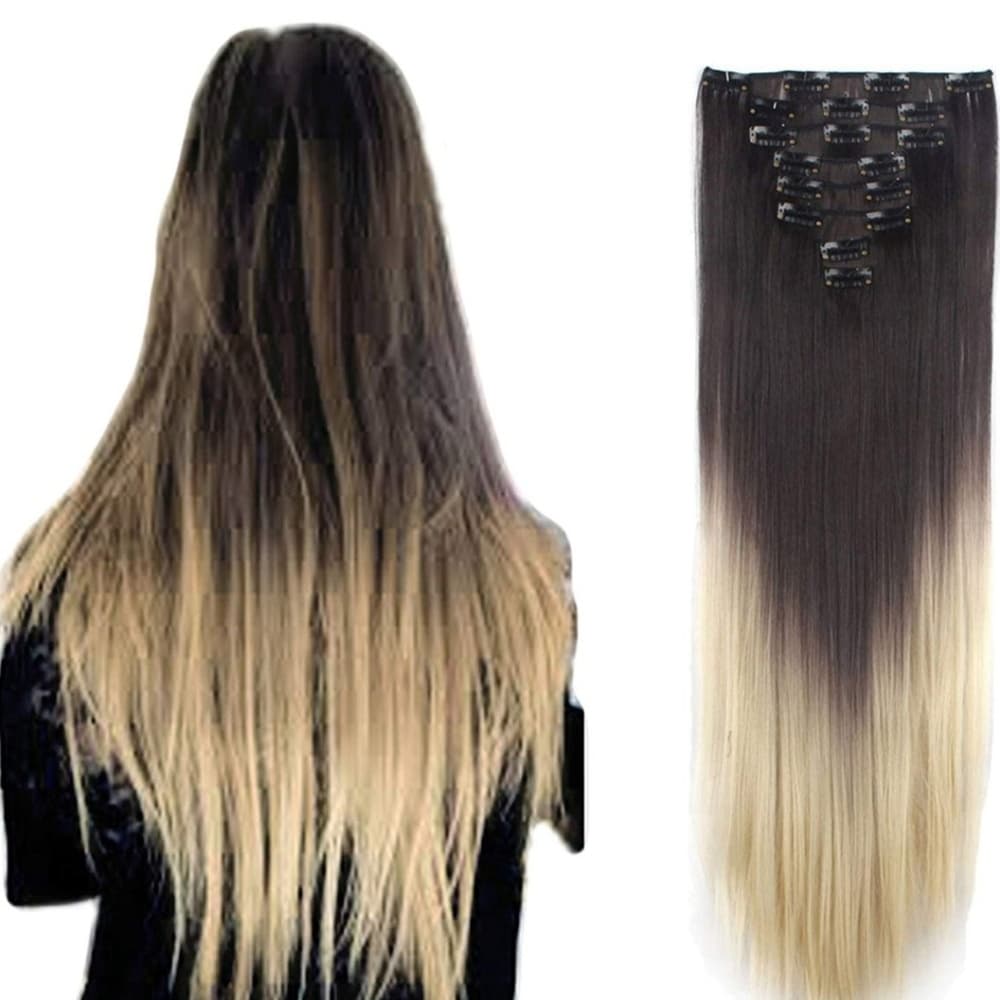 Dark Brown Blonde Full Head clip in Extension