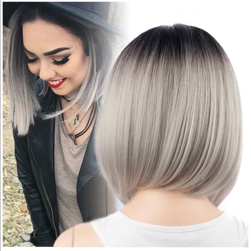 Ombre Black Gray Wig - Thumbnail 6